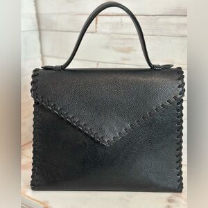 Yves Saint Laurent Handbag Black Leather Lace Up Braided Design